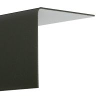 olivgrünes PVC Kantenprofil 90° , mit auf der Außenseite des Winkels liegende Beschichtung z. B. für Mauerkronen verwendbar.