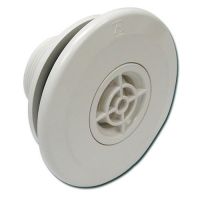 Weiße Einströmdüse aus ABS Kunststoff mit Schutzgitter und Klemmflansch für Folienbecken