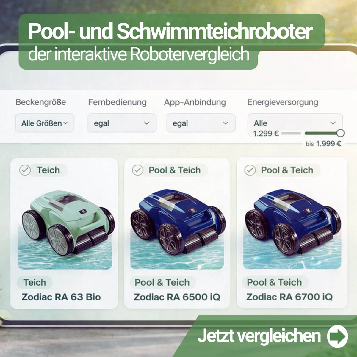 Pool- und Schwimmteichroboter interaktiver Robotervergleich
